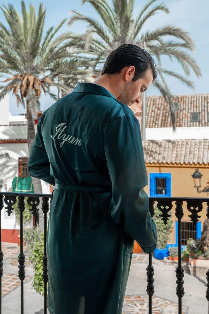 Man in kimono on his terrace